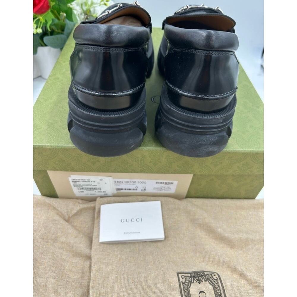 Men's Gucci Men's Black Leather Horsebit Lug Sole Loafers size 12 made in Italy - Picture 7 of 12